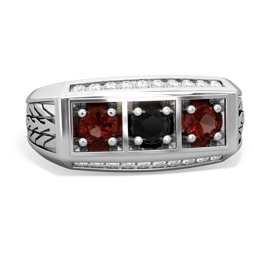 onyx-garnet three stone ring