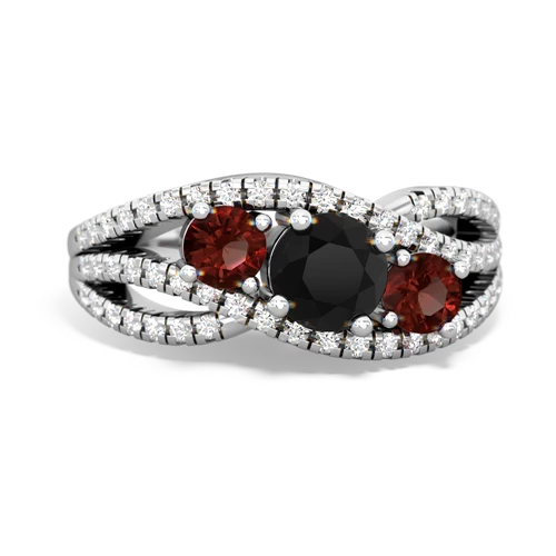 onyx-garnet three stone pave ring