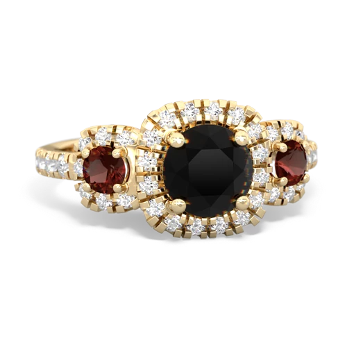 onyx-garnet three stone regal ring