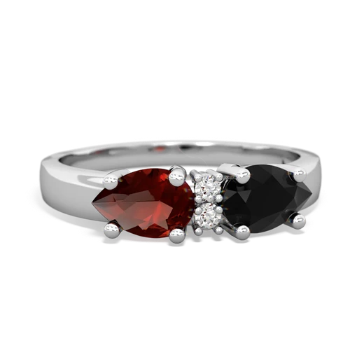 Black Onyx Genuine Black Onyx with Genuine Garnet Pear Bowtie ring Ring