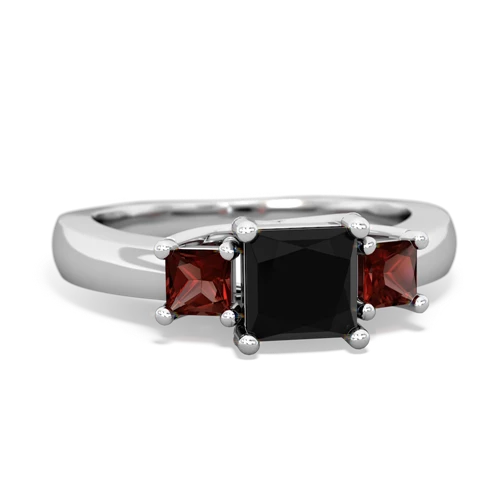 Black Onyx Genuine Black Onyx with Genuine Garnet and  Three Stone Trellis ring Ring