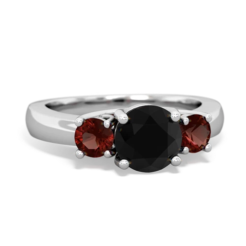 Black Onyx Genuine Black Onyx with Genuine Garnet and Genuine White Topaz Three Stone Trellis ring Ring