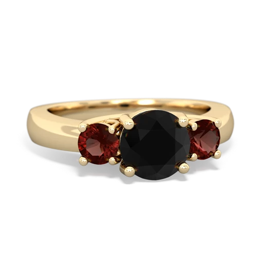 Black Onyx Genuine Black Onyx with Genuine Garnet and  Three Stone Trellis ring Ring