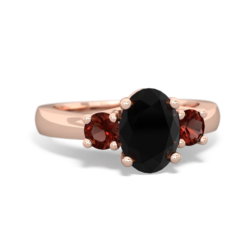 Black Onyx Genuine Black Onyx with Genuine Garnet Three Stone Trellis ring Ring