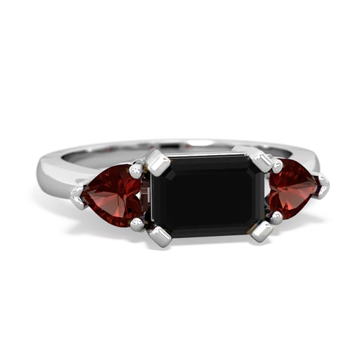 Genuine Black Onyx with Genuine Garnet and Genuine Citrine Three Stone ring