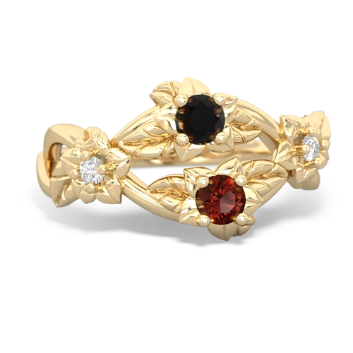 Black Onyx Genuine Black Onyx with Genuine Garnet Sparkling Bouquet ring Ring