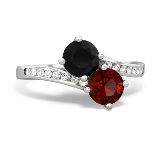 onyx-garnet two stone channel ring