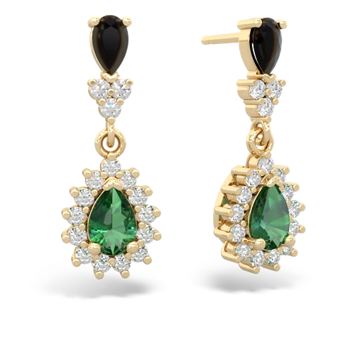 onyx-lab emerald dangle earrings