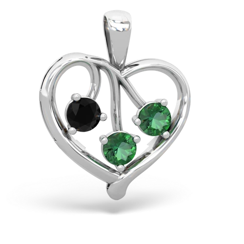 Genuine Black Onyx with Lab Created Emerald and Genuine Black Onyx Glowing Heart pendant