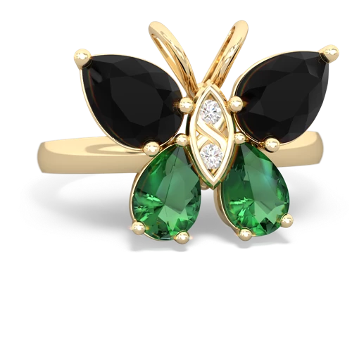 onyx-lab emerald butterfly ring