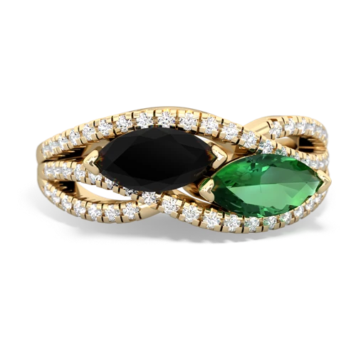 onyx-lab emerald double heart ring