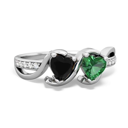 onyx-lab emerald double heart ring