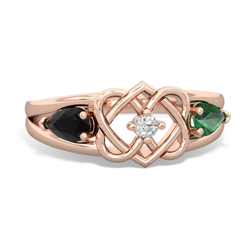 onyx-lab emerald double heart ring