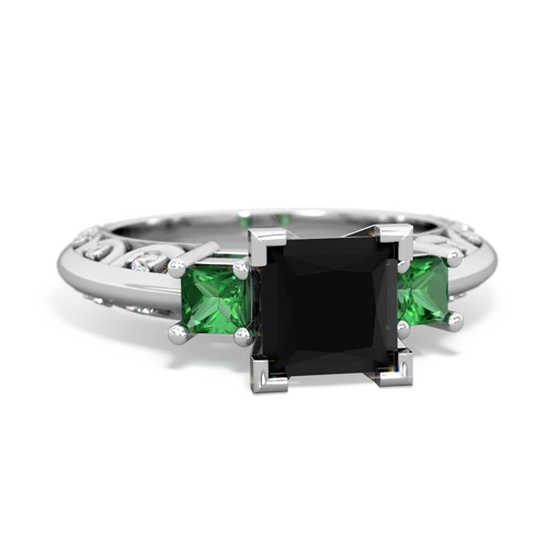 Black Onyx Genuine Black Onyx with Lab Created Emerald and Lab Created Ruby Art Deco ring Ring