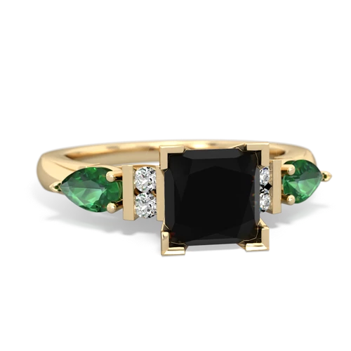 Black Onyx Genuine Black Onyx with Lab Created Emerald and Lab Created Ruby Engagement ring Ring