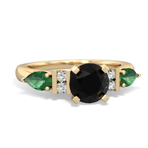 Black Onyx Genuine Black Onyx with Lab Created Emerald and Genuine Citrine Engagement ring Ring