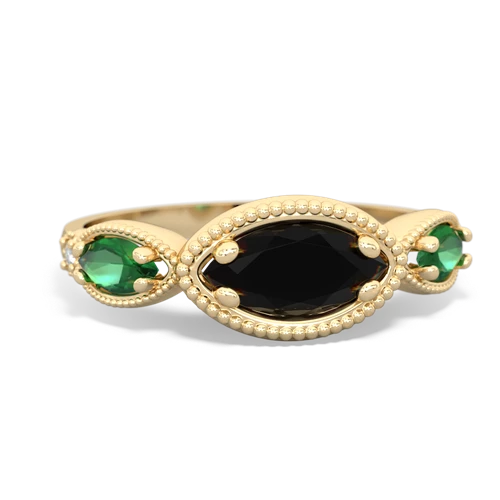 Black Onyx Genuine Black Onyx with Lab Created Emerald and Lab Created Ruby Antique Style Keepsake ring Ring