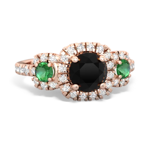 Black Onyx Genuine Black Onyx with Lab Created Emerald and Genuine Fire Opal Regal Halo ring Ring