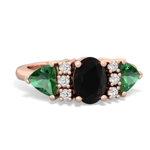 Genuine Black Onyx with Lab Created Emerald and Genuine Black Onyx Antique Style Three Stone ring