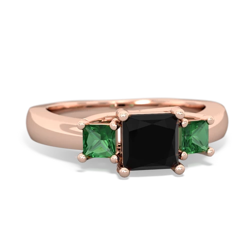 Genuine Black Onyx with Lab Created Emerald and Genuine Black Onyx Three Stone Trellis ring