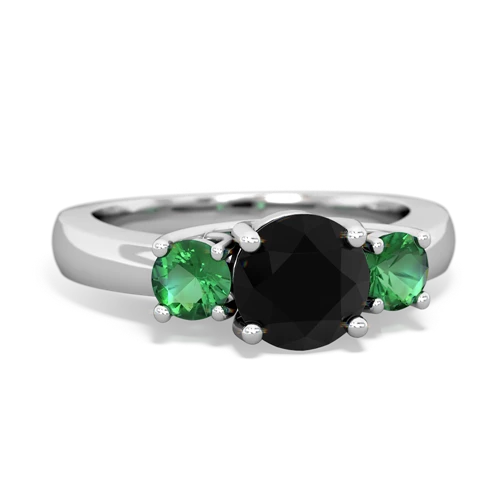 Genuine Black Onyx with Lab Created Emerald and Genuine Black Onyx Three Stone Trellis ring