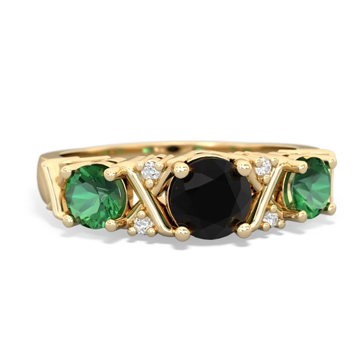 Genuine Black Onyx with Lab Created Emerald and Genuine Black Onyx Hugs and Kisses ring