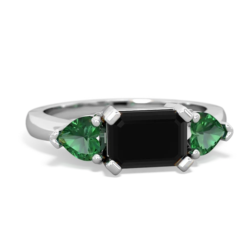 Black Onyx Genuine Black Onyx with Lab Created Emerald and Genuine Opal Three Stone ring Ring