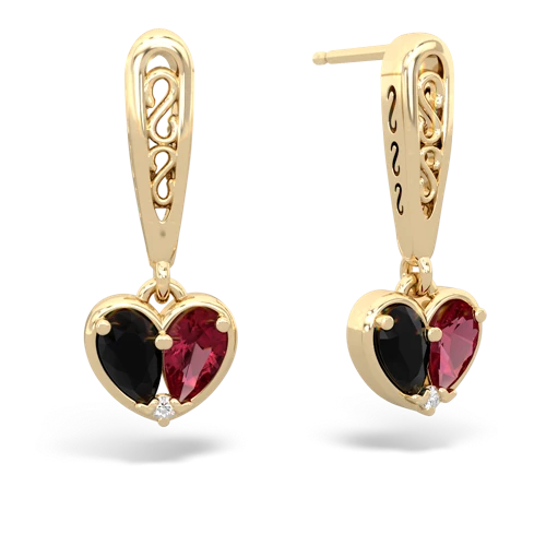 onyx-lab ruby filligree earrings