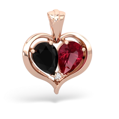 onyx-lab ruby half heart whole pendant