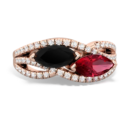 onyx-lab ruby double heart ring