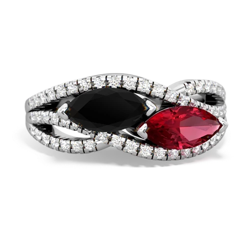 onyx-lab ruby double heart ring