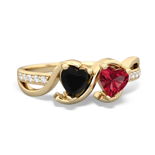 onyx-lab ruby double heart ring