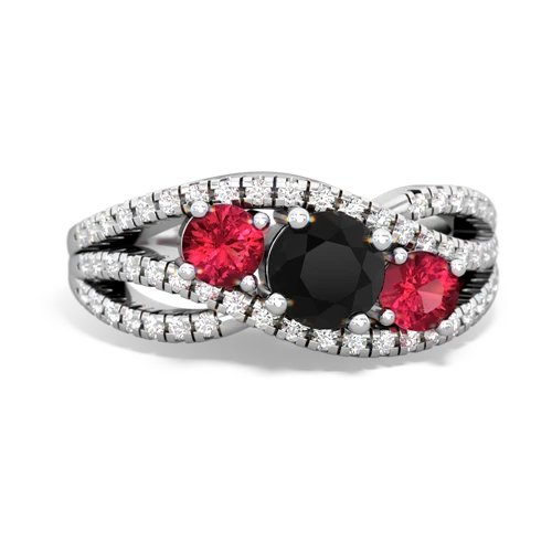 onyx-lab ruby three stone pave ring