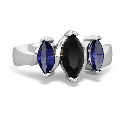 Black Onyx Genuine Black Onyx with Lab Created Sapphire and Genuine Tanzanite Three Peeks ring Ring