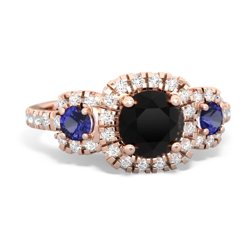 Black Onyx Genuine Black Onyx with Lab Created Sapphire and Genuine Tanzanite Regal Halo ring Ring