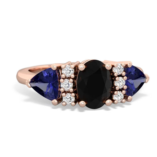 Black Onyx Genuine Black Onyx with Lab Created Sapphire and Genuine Tanzanite Antique Style Three Stone ring Ring