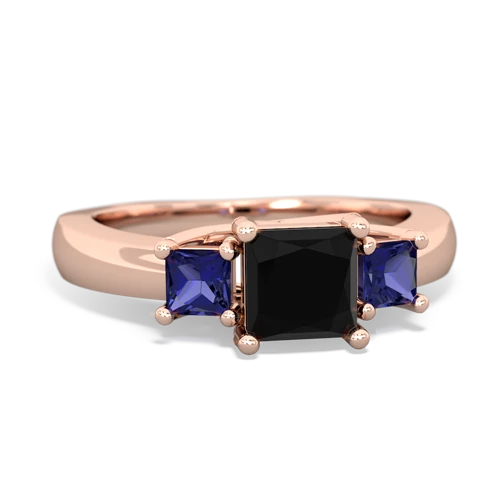 Black Onyx Genuine Black Onyx with Lab Created Sapphire and Genuine Tanzanite Three Stone Trellis ring Ring