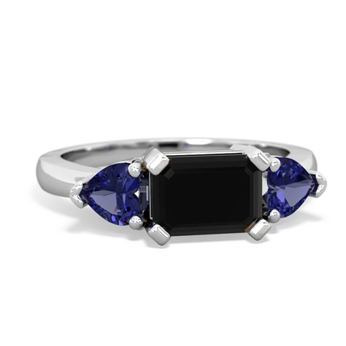 Black Onyx Genuine Black Onyx with Lab Created Sapphire and Genuine Tanzanite Three Stone ring Ring