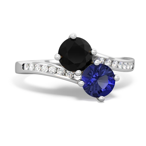 onyx-lab sapphire two stone channel ring