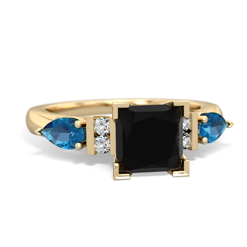 Black Onyx Genuine Black Onyx with Genuine London Blue Topaz and Genuine Aquamarine Engagement ring Ring