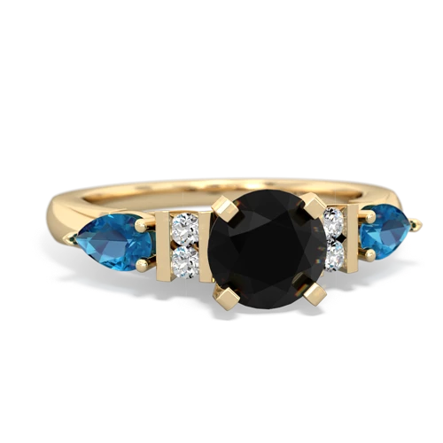 Black Onyx Genuine Black Onyx with Genuine London Blue Topaz and Genuine Pink Tourmaline Engagement ring Ring