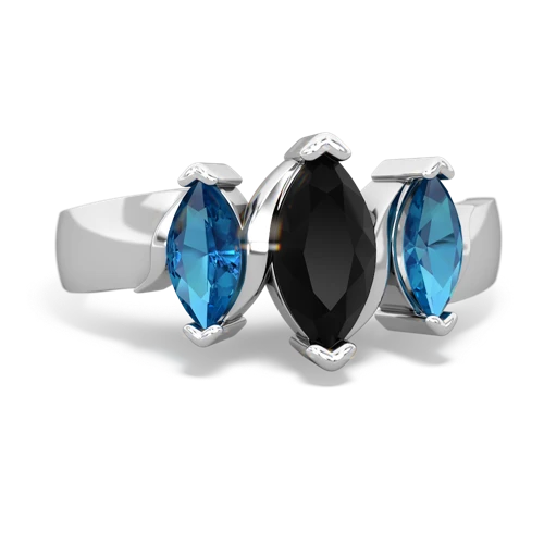 Black Onyx Genuine Black Onyx with Genuine London Blue Topaz and Genuine Pink Tourmaline Three Peeks ring Ring