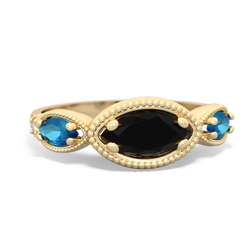 Black Onyx Genuine Black Onyx with Genuine London Blue Topaz and Genuine Aquamarine Antique Style Keepsake ring Ring