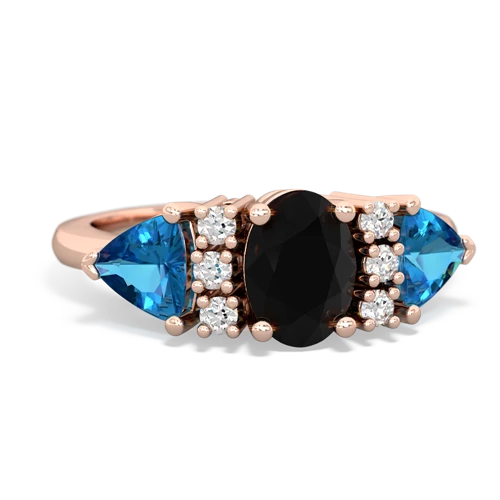 Black Onyx Genuine Black Onyx with Genuine London Blue Topaz and Genuine Aquamarine Antique Style Three Stone ring Ring