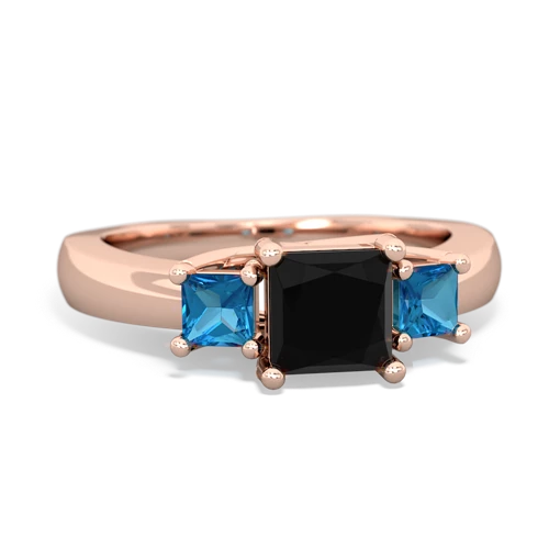 Black Onyx Genuine Black Onyx with Genuine London Blue Topaz and Genuine Aquamarine Three Stone Trellis ring Ring