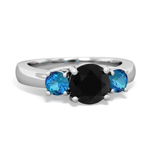 Black Onyx Genuine Black Onyx with Genuine London Blue Topaz and Genuine Pink Tourmaline Three Stone Trellis ring Ring