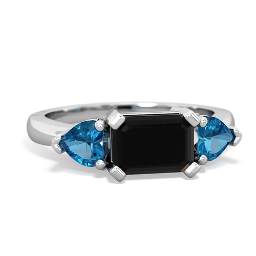 Black Onyx Genuine Black Onyx with Genuine London Blue Topaz and Genuine Aquamarine Three Stone ring Ring