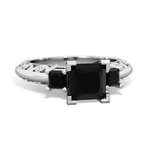 Black Onyx Genuine Black Onyx with Genuine Black Onyx and Lab Created Emerald Art Deco ring Ring