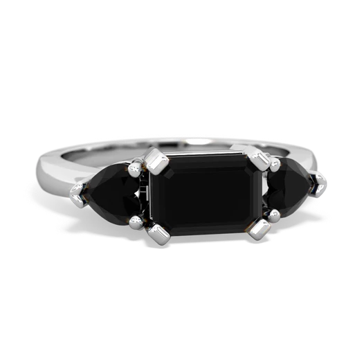 Black Onyx Genuine Black Onyx with Genuine Black Onyx and Lab Created Emerald Three Stone ring Ring
