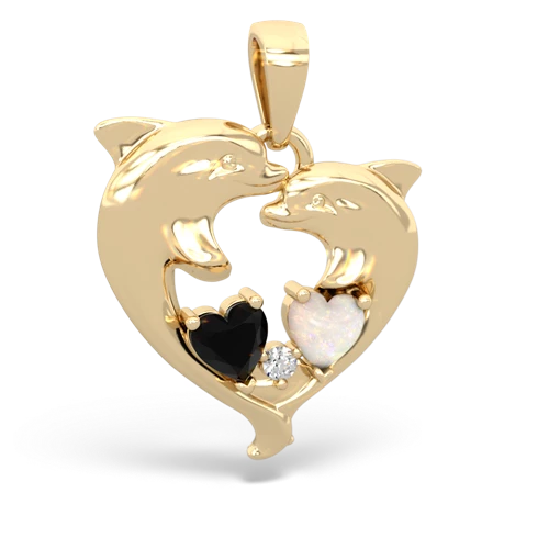 Black Onyx Genuine Black Onyx with Genuine Opal Dolphin Heart pendant Pendant
